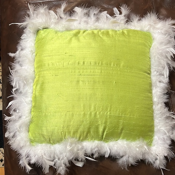 Bedding Lime Green Pillow With White Feather Trim Poshmark